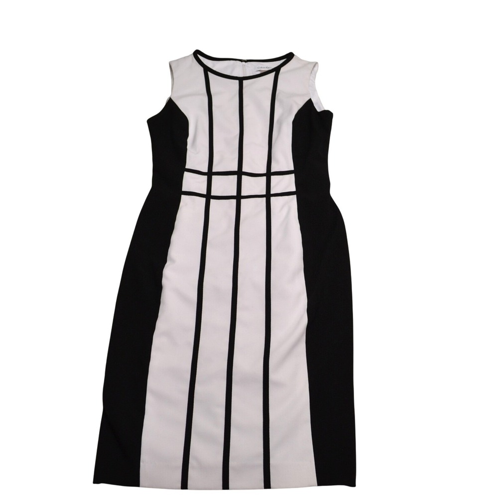 Calvin Klein Women's Size 4 Colorblock Sheath Dress Black‎ White Sleeveless Work - Picture 6 of 6